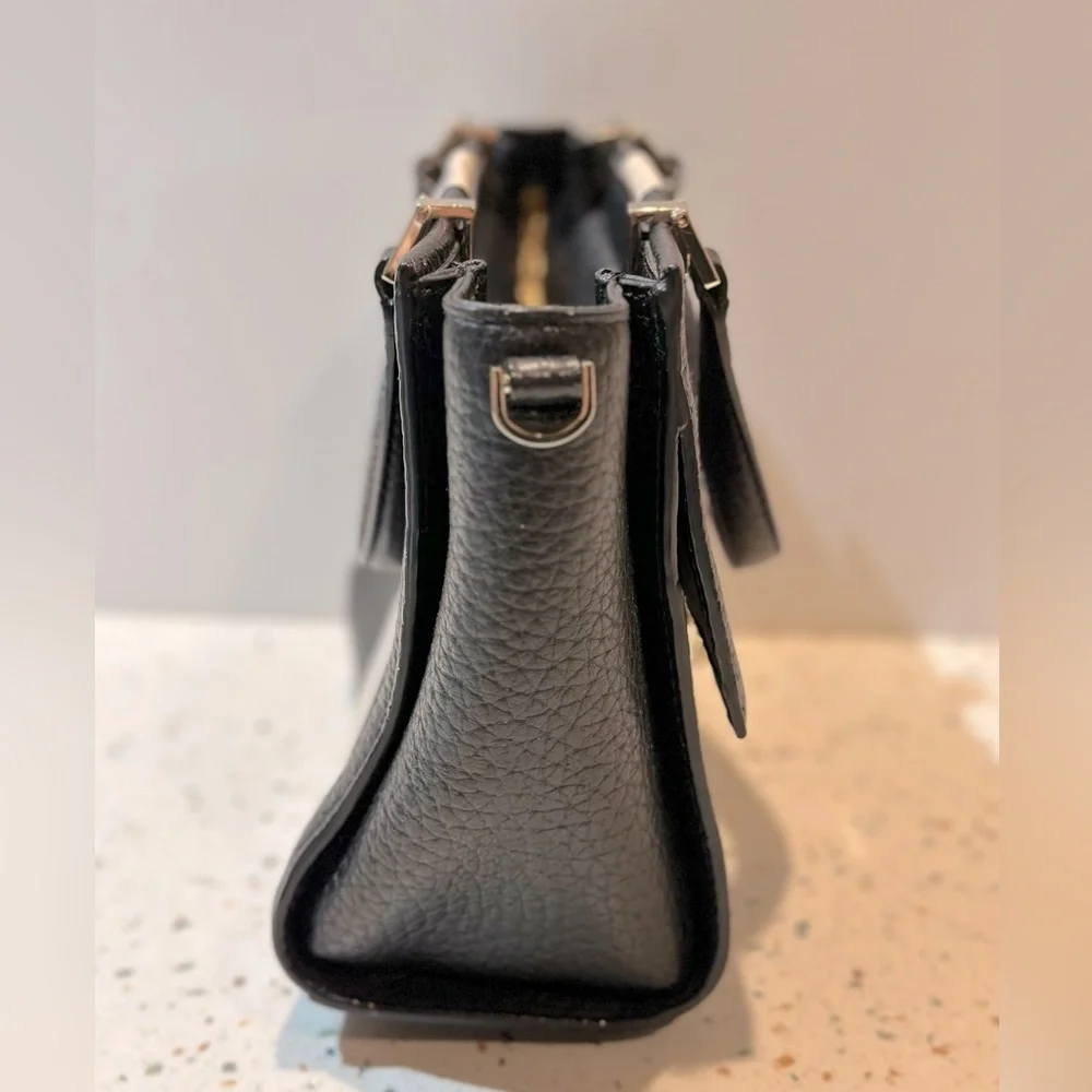 Kate Spade Small‎ Black & Cream Pebble Leather Small Satchel Shoulder Handbag